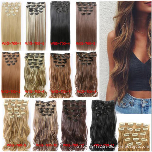 16 clips 5 hair pieces high temperature fiber clip in synthetic hair extension